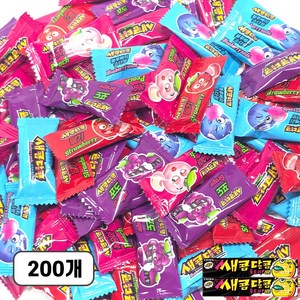 새콤달콤 혼합 5가지맛 200개 세트 ( 포도 복숭아 딸기 블루베리소다 울트라 레몬 ) 5종 대용량 개별 포장 젤리 세트
