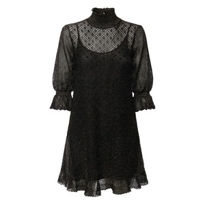 끌로에 러플 하이 넥 미니 드레스, 블랙계열, Standard S(KR 55)