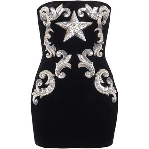 발망 스타 자수 방도 코튼 미니 드레스, 블랙계열, France 34(KR 55)