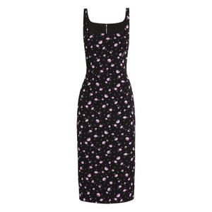 돌체앤가바나 플로럴 프린트 미디 드레스, 블랙계열+핑크계열, Italy 46(KR 77)