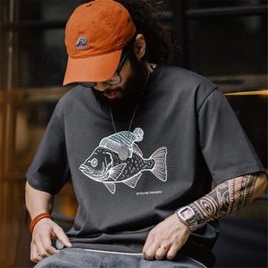 남자 반팔 빈티지 플리스 프린트 티셔츠 동물 순면 라운드 여름 T-shirt TW2401155