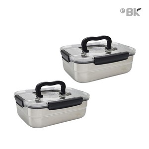 이비케이 스텐 김치통 반찬통 직사각 핸디 1호 2.4L 2개