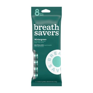 브레스 사브르 BREATH SAVERS 윈터그린 무설탕 브레스 민트 민트 캔디 8롤 팩 170g, 8개