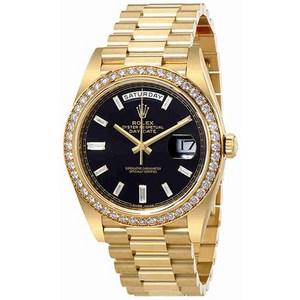 Rolex Oyster Perpetual Day-Date Black Dial Automatic Mens 18 Carat Yellow Gold President Watch 22834