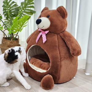 펫카 고양이 곰돌이 숨숨집 고양이집 쿠션 하우스 대형, 브라운
