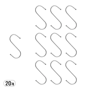 뽀아샵 다용도 스테인리스 S자 고리 스텐걸이 J-J009, M, 20개, 실버