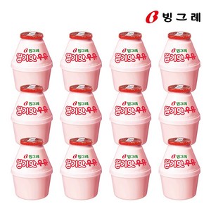 빙그레 딸기맛 우유 단지우유 항아리우유 240ml, 12개