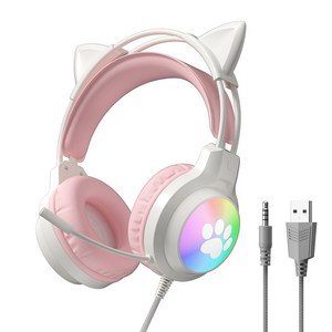 RGB 유선 게이밍 헤드셋 귀여운 디자인 LED 고양이 귀 마이크 탑재