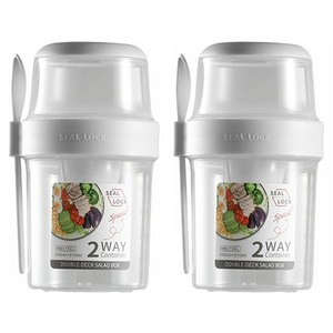 씰락 휴대용 이중 샐러드 컵 스푼 포함 일반도시락, 310ml + 56..., 2개
