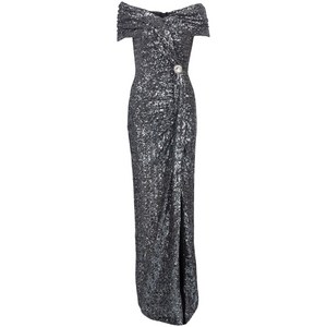 발망 시퀸 장식 오프숄더 이브닝 드레스