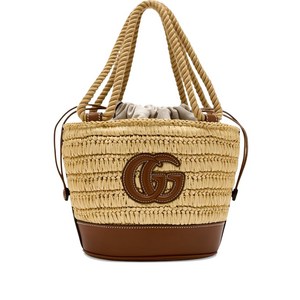 구찌 GG 로고 우븐 미니 버킷 백