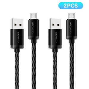 Essager USB A타입-마이크로 5핀 고속충전 케이블, 2개, 블랙, 1m