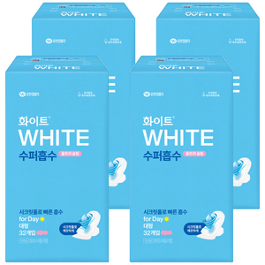 화이트 수퍼흡수 울트라슬림 생리대 날개형, 대형, 32개입, 4개