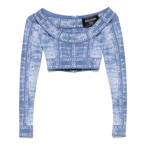 발망 트롱프뢰유 프린트 크롭 탑, 블루계열, France 34(KR 55)