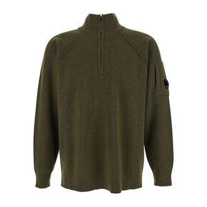 C.P.컴퍼니 하프 지퍼 렌즈 장식 스웨터, 그린계열, Standard L(KR 105)