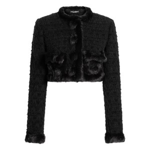 돌체앤가바나 페이크 퍼 트리밍 트위드 재킷, 블랙계열, Italy 46(KR 77)