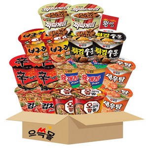 농심 컵라면 큰컵 세트 김치 너구리 새우탕 신라면 오징어짬뽕 육개장 짜파게티 튀김우동 탕비실 간편식, 큰컵 8종 16개, 1박스