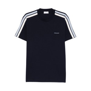 페라가모 스트라이프 디테일 티셔츠, 블루계열, XL(KR 110)