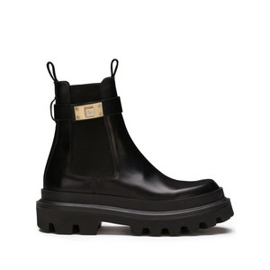 돌체앤가바나 브레이디드 스트랩 가죽 앵클 부츠, Europe 41(KR 280), 블랙계열