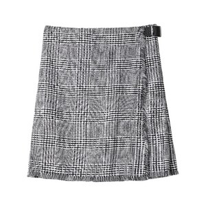 버버리 플레이드 체크 프린지 미니 스커트, 블랙계열+화이트계열, UK 8(KR 55)