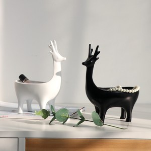 인테리어 오브제 도자기 사슴 트레이 악세사리 보관, 04.화이트 대+소