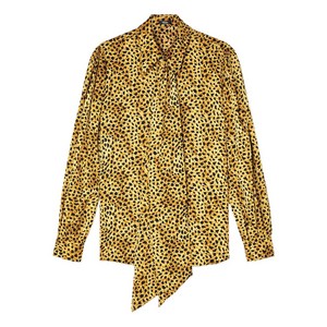 베르사체 치타 프린트 타이 넥 블라우스, 옐로우계열+블랙계열, Italy 38(KR 44)