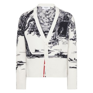 톰 브라운 인타르시아 캐시미어 가디건, 화이트계열+블랙계열, Numeric 5(KR 115)