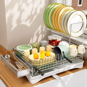 Kipnos 식기건조대 그릇 설거지 물빠짐 식기 여과대 주방 가정용 식기건조 접시 수납 여과대, 2단, 은색A, 1개