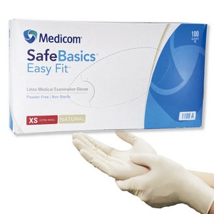 메디컴 라텍스장갑 주방용고무장갑 세이프베이직 이지핏, 아이보리, XS 초소형(작은여성손), 100개입