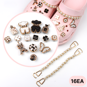 하미코 럭셔리 골드라인 곰돌이 나비 꽃 진주 파츠 16ea 1SET