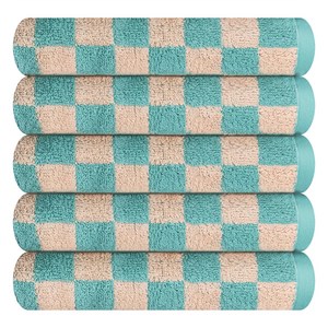 송월타월 데일리 체크 세면타월 180g 코마사, 그린, 5개