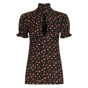 돌체앤가바나 플로럴 하이 넥 블라우스, 블랙계열+레드계열, Italy 42(KR 55)