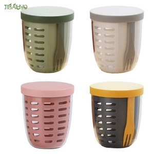 JIBAIHUO 푸르트팟 샐러드 도시락 휴대용 과일 밀폐 용기 후르츠팟 Fuit Pot 4colo 그린 [포크 포함] 1개그린 블루1 + 핑크 1... 1개, 블루1 + 핑크 1+ 그린 1 + 화이트 1, 1개