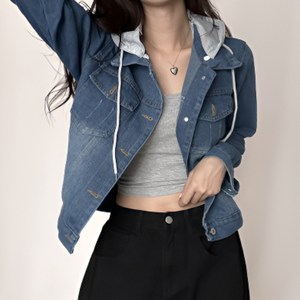리얼리빙 여성 탈부착 후드 데님 청자켓