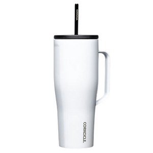 콕시클 대용량 손잡이 스트로우 보온 텀블러, 심플 화이트, 890ml, 1개