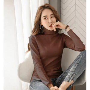 여성 목폴라티 가을 겨울 슬림 긴팔 니트 티셔츠