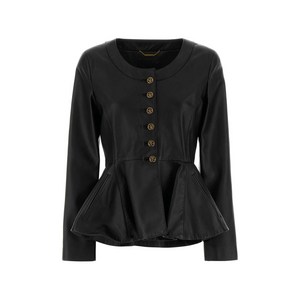 끌로에 버튼 프런트 페플럼 레더 재킷, 블랙계열, France 42(KR 77)