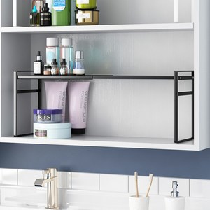 욕실 거울장 수납 선반 길이와 높이 조절이 가능한 선반 철제, 블랙, L35-60 x W..., 1개