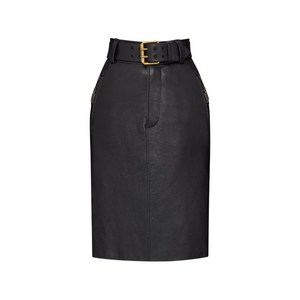 생로랑 벨트 레더 펜슬 미디 스커트, 블랙계열, France 36(KR 55)