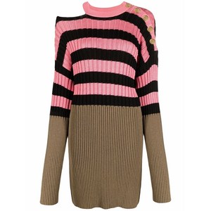 발망 스트라이프 컬러블록 골지 니트 드레스