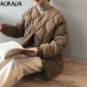 AOKADA 여성 가을 자켓 오버핏 두꺼운 볼륨감 겨울 점퍼 빅사이즈 후드 집업 경량패딩 W101