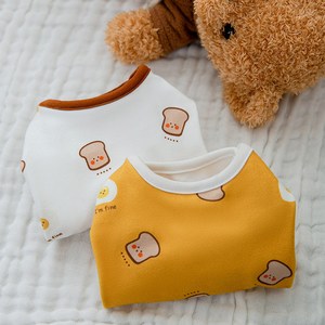 톰앤토미e 강아지 고양이 옷 부드러운 원단 귀여운 식빵 티셔츠 실내복 잠옷, 머스타드