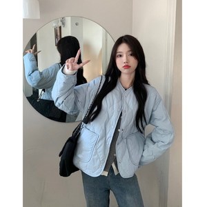 나이스그로 파스텔 블루 루즈핏 물망울 무늬 경량 패딩