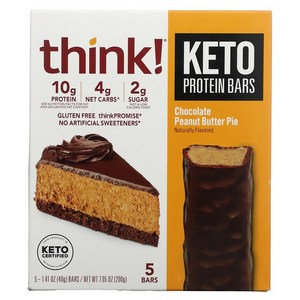 Think Keto 프로틴바 초코 피넛버터 파이 5바 1.41 oz (40 g), 5개, 40g