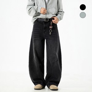 HANYO 와이드 벌룬핏 허리 밴딩 Y2K 스트릿 루즈핏 데님 팬츠 청바지