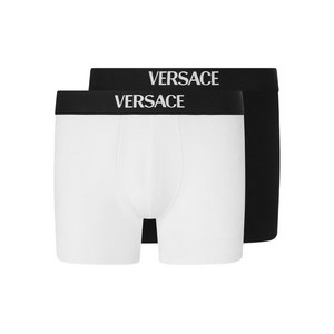 베르사체 로고 웨이스트밴드 복서 브리프 2팩, 블랙계열+화이트계열, Numeric 6