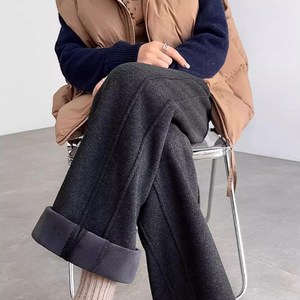 로젤라 여성 가을겨울 모직 트임 바지 기모 일상 캐주얼 와이드팬츠 포켓 있음 X02
