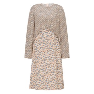 마르니 러플 디테일 플로럴 패턴 미디 드레스, 베이지계열+블루계열, Italy 42(KR 55-66)