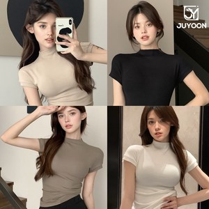 주윤 슬림 여성 반폴라 반팔티
