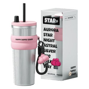 STAR+ 해피 서플라이 체인 오로라 스트로우 텀블러 차망 미포함, 미러 실버, 710ml, 1개